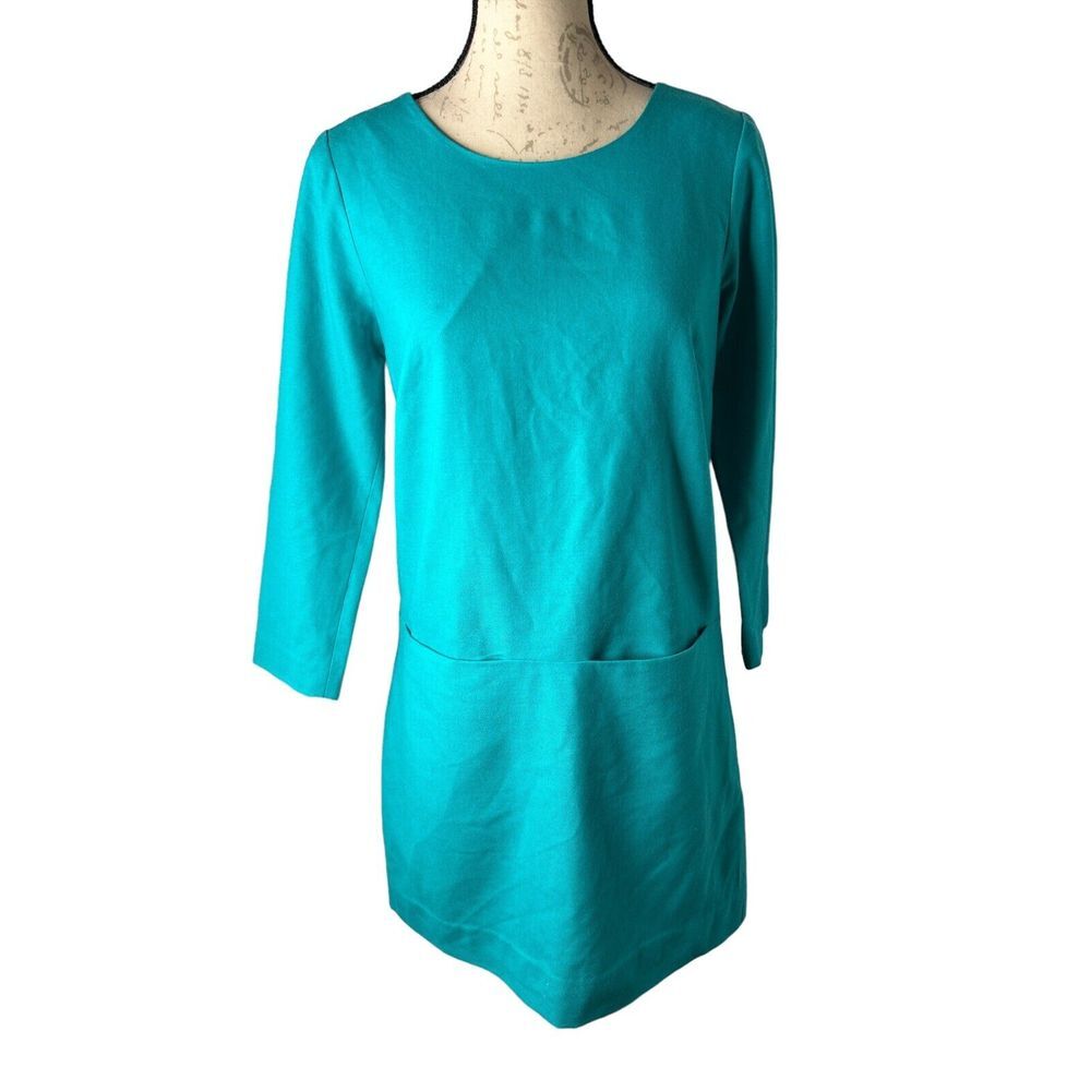 J.โ Crew Turquoise Blue Wool Stretch Pocket Shift Dress 2 EUC